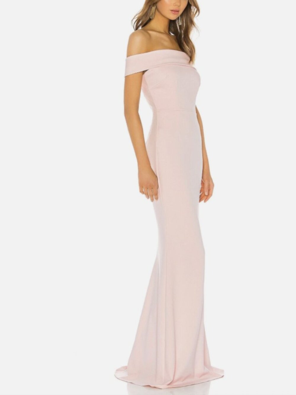 Katie May Legacy Off Shoulder Crepe Mermaid Gown Blush Maxi Dress Size 8 - Picture 3 of 13